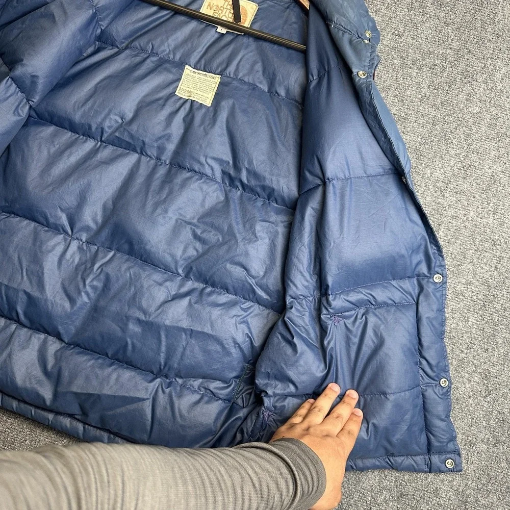 Vintage The North Face Down Puffer Vest Mens Large Blue Snap Front Gorpcore 70s
